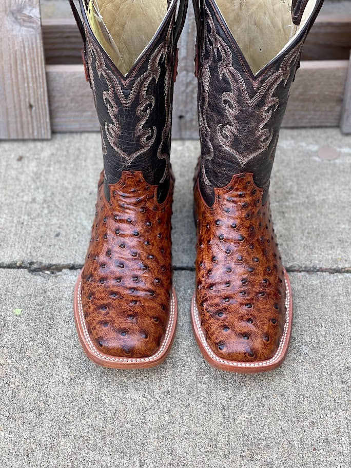 Cowtown Q6064 13" Cognac Full Quill Ostrich Print Square Toe Boot (SHOP IN-STORES TOO)