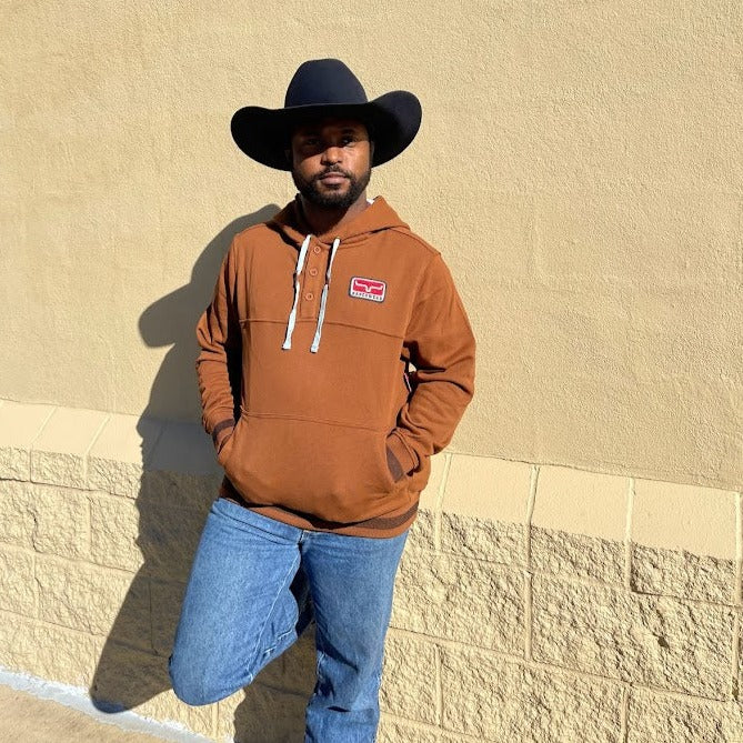 Men's Kimes Ranch Hoodie in Brown. Full Front View