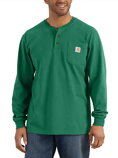 Men's Carhartt long sleeve Henley shirt in North Woods Heather.