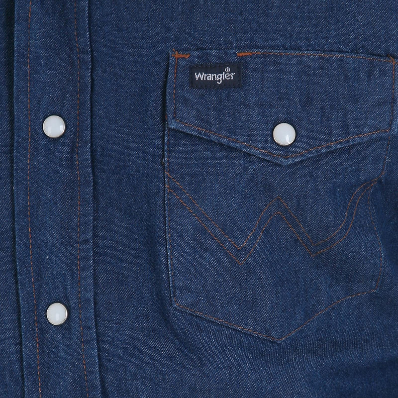 Men's Wrangler MS70119 Denim Cowboy Cut® Firm Finish Long Sleeve Western Snap Solid Work Shirt