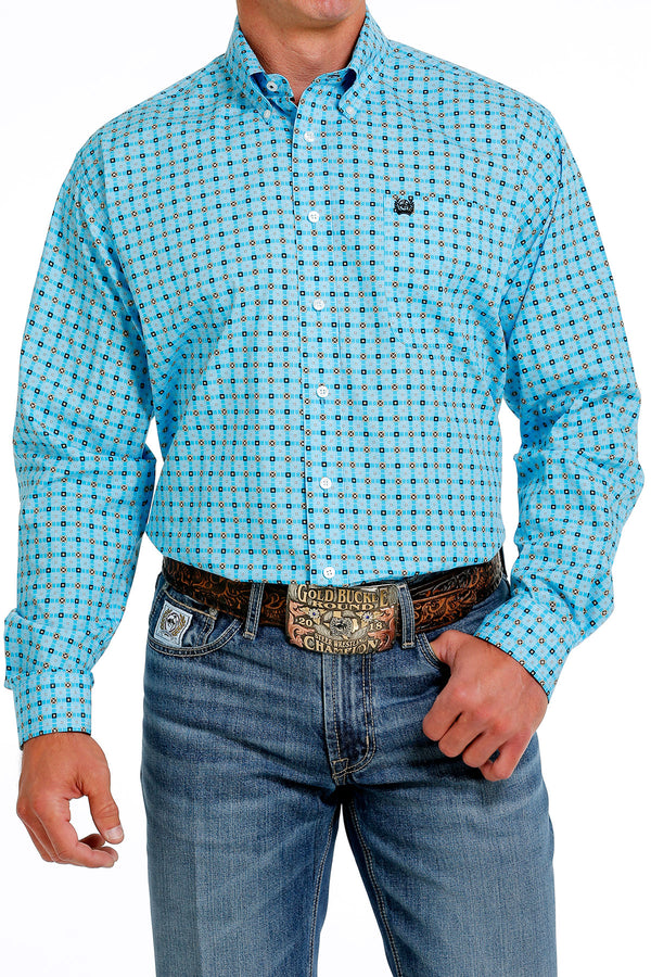 Men's Cinch MTW1105607 Turquoise Print Classic Fit Button Down Long Sleeve Shirt