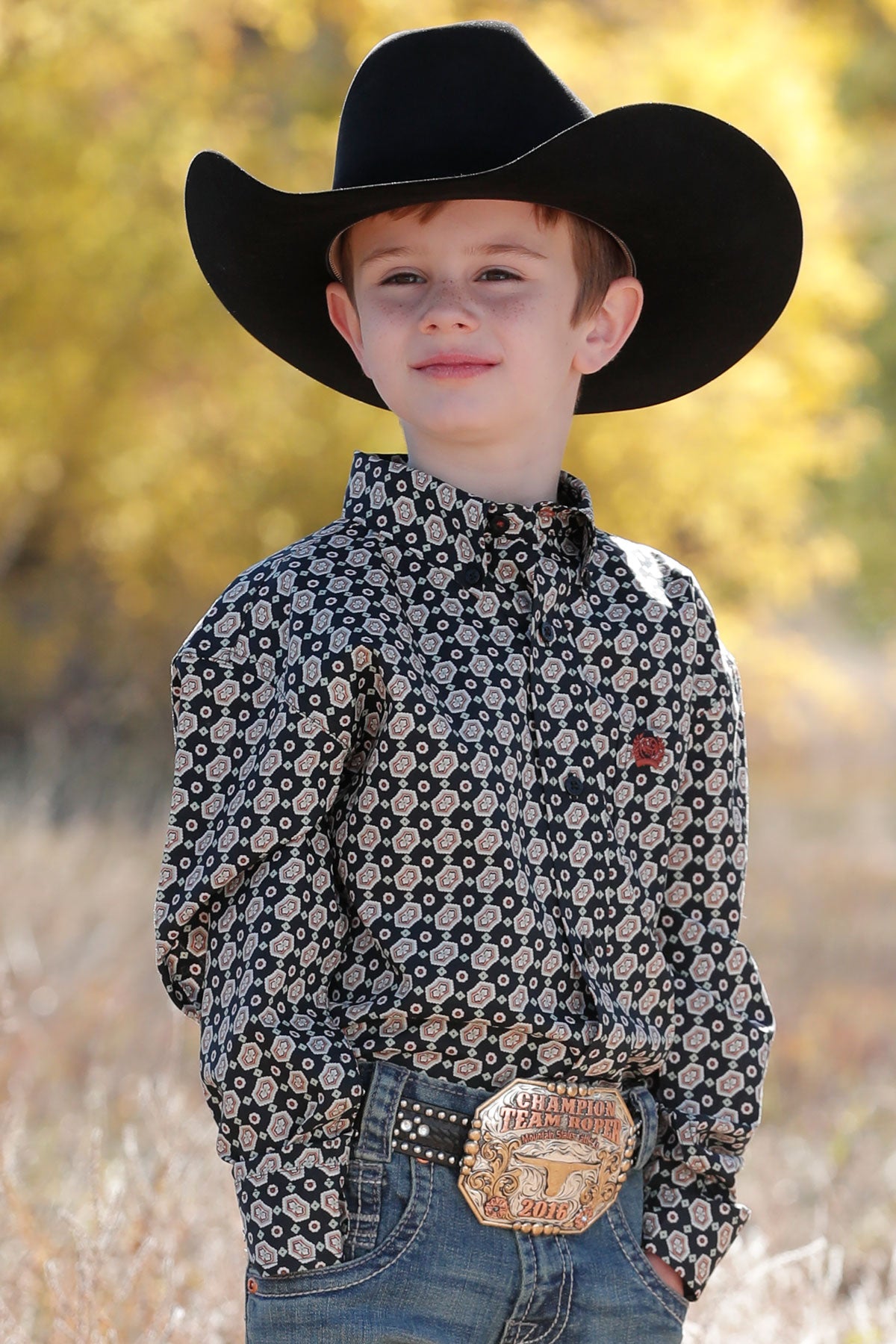 Boy's Cinch MTW7060321 Black Print Long Sleeve Button Down Shirt *CLOSEOUT*