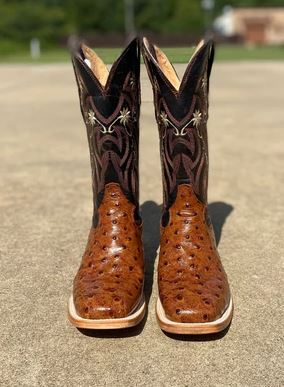Women's Cowtown 13" Q464 Cognac Full Quill Ostrich Print Wide Square Toe Boot (SHOP IN-STORES TOO)