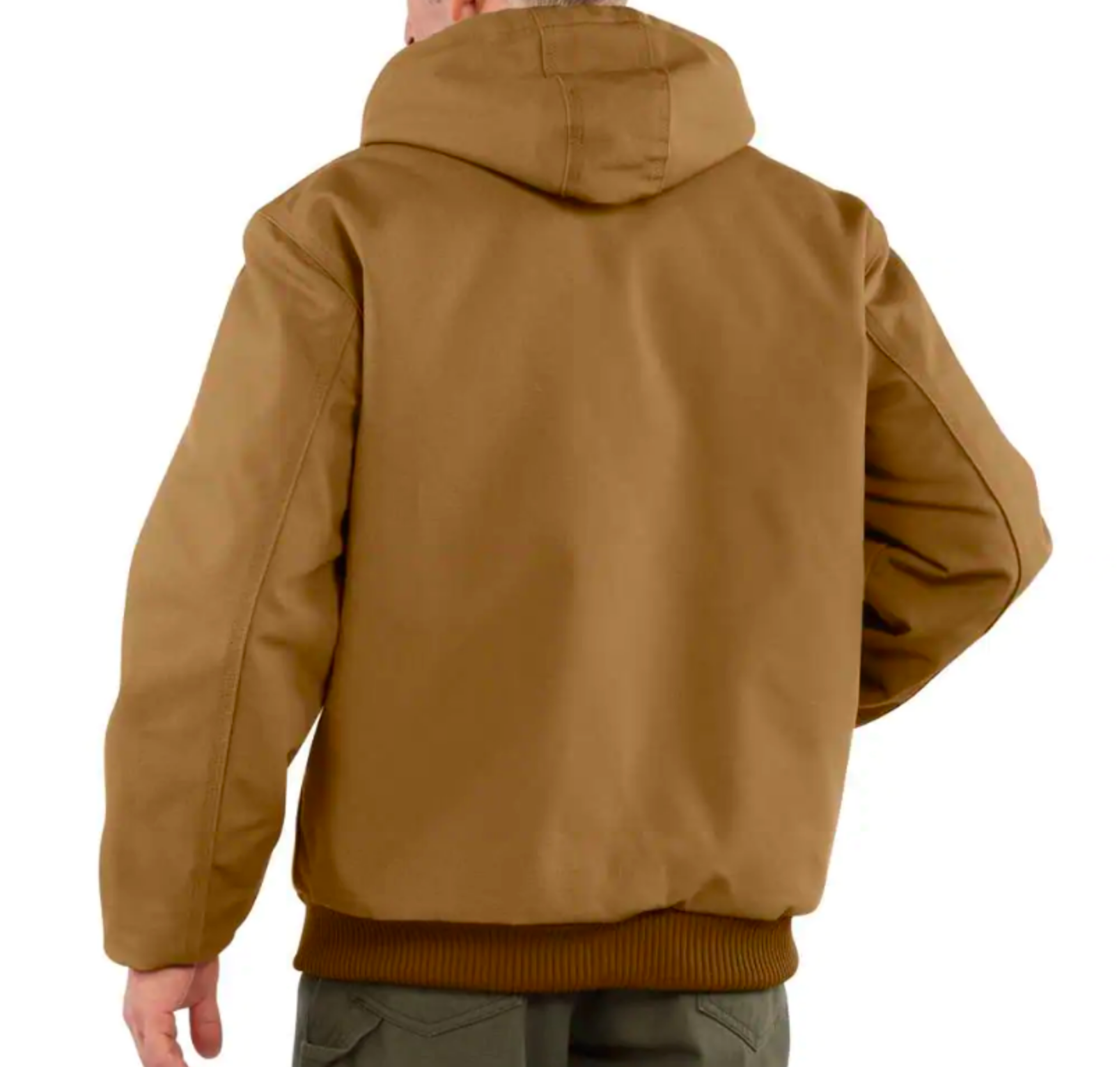 Men's Carhartt hooded jacket in Carhartt Brown. Rear View
