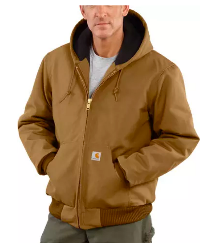 Men's Carhartt hooded jacket in Carhartt Brown. Front View