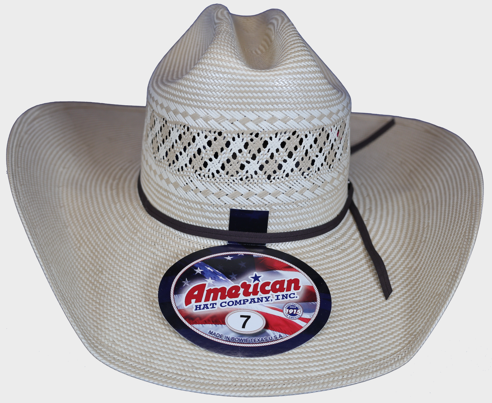 American Hat Company straw hat with rancher crease shape.