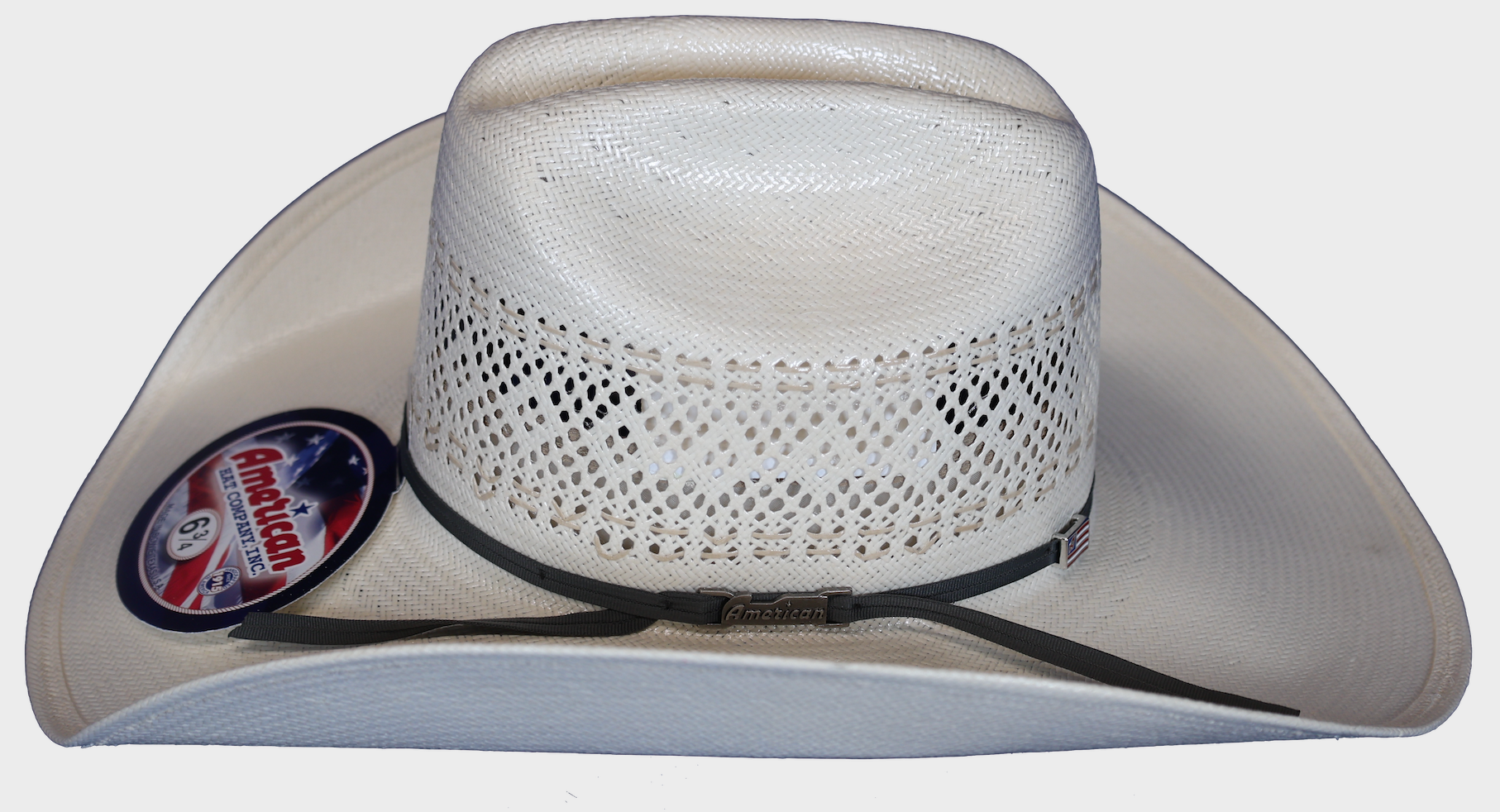 Side view American Hat Company straw hat.