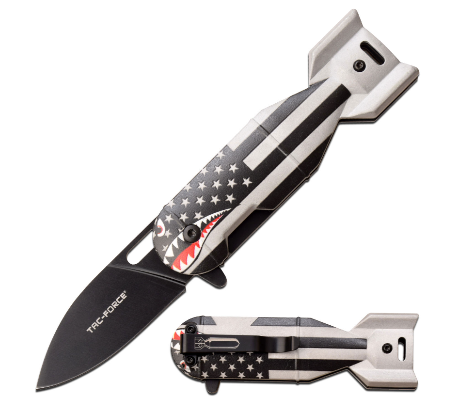 This Flag design torpedo shaped knife has a 2.25 Inch blade.