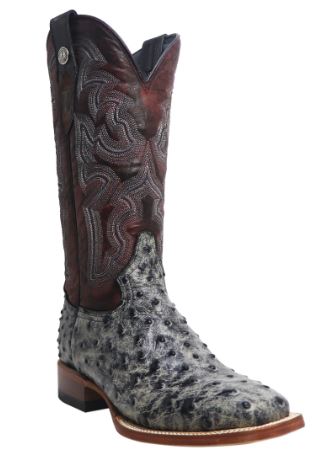 Women's Tanner Mark TML207052 Rustic Black Charcoal Ostich Print Wide Square Toe Boot (SHOP IN-STORE)