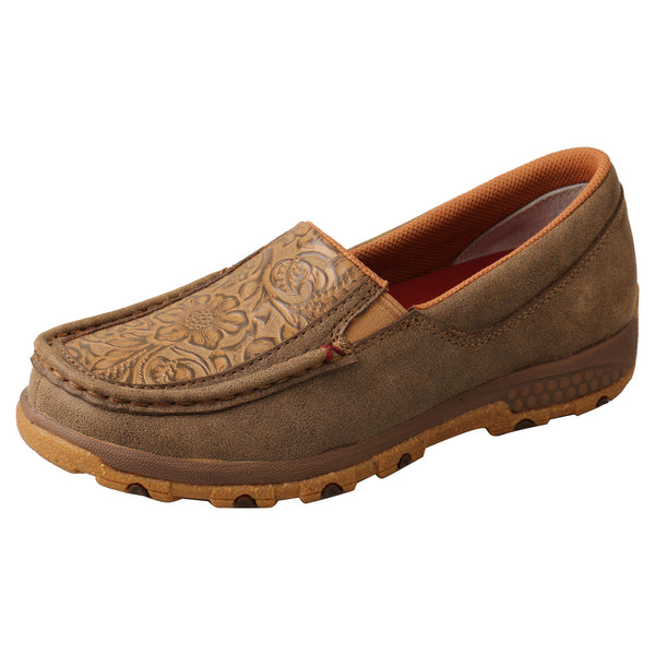 Women's Twisted X WXC0013 Slip On Driving Moc with CellStretch Bomber & Tooled Brown