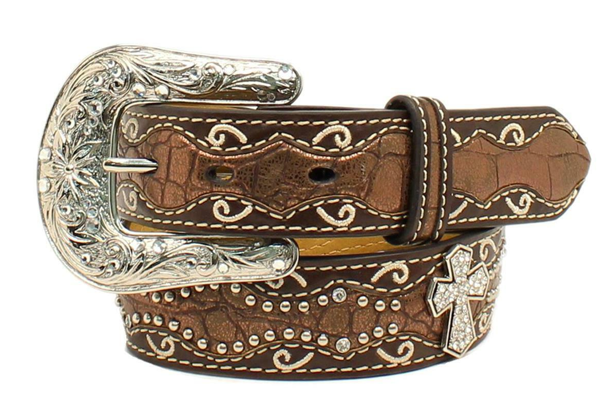 Girls Ariat Brown Western Belt with Cross Concho