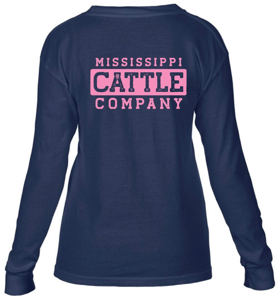 Youth YTHMSCATTLELS-5 Mississippi Cattle Company Navy Long Sleeve Comfort Color T-Shirt *CLOSEOUT*