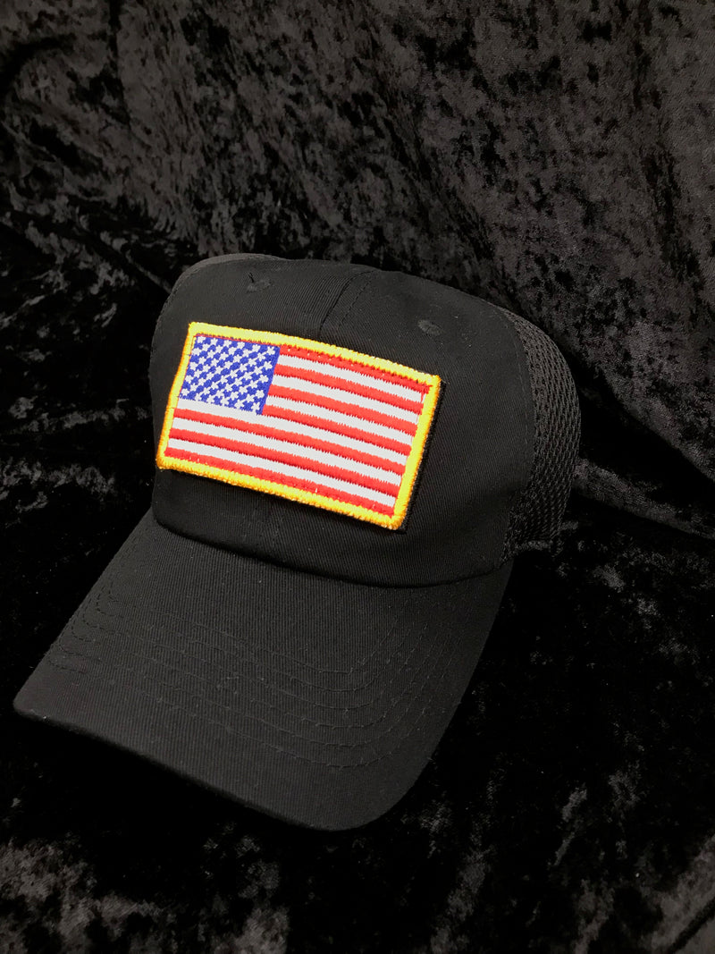 BLACK USA FLAG Patch Velcro Cap