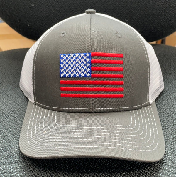 American Flag Embroidered HW-AF-CWH Charcoal/White Snap Back Trucker Cap