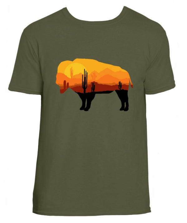 Sunset Buffalo Short Sleeve T-Shirt Military Green Bella Canvas