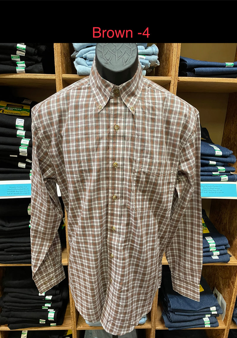 Men's Wrangler 112316672 Riata Long Sleeve Assorted Plaids Classic Fit Shirt