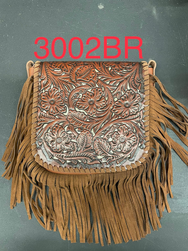Top Notch Accessories 3002BR Brown Tooled Leather Crossbody Purse