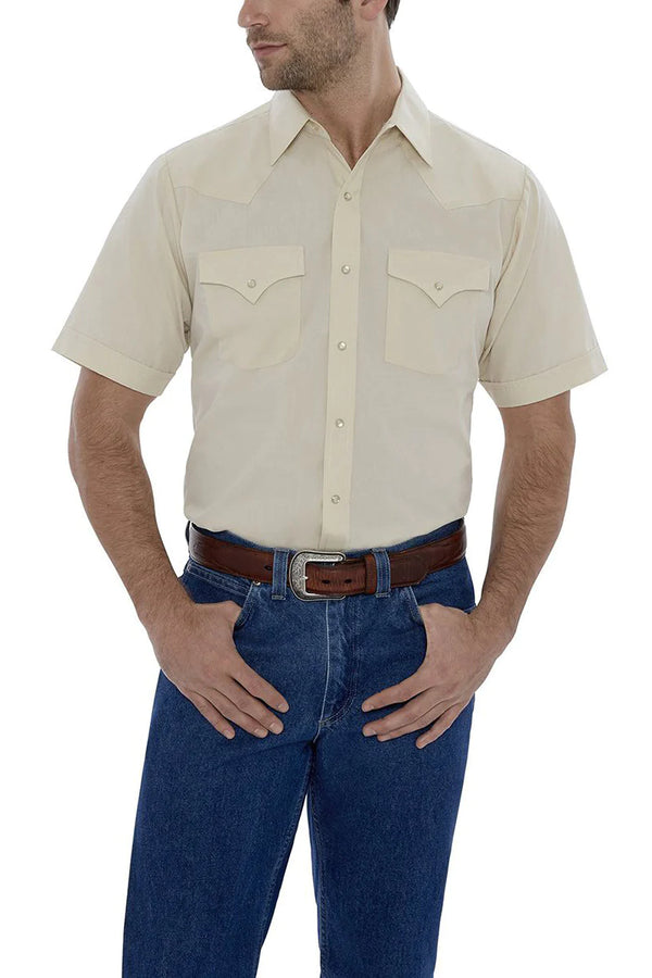 Men's Ely Cattleman 15201605 Ecru Short Sleeve Solid Western Snap Shirt