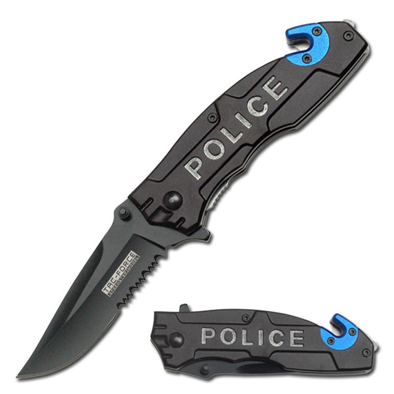 This Black and Blue Police knife is a multi tool.