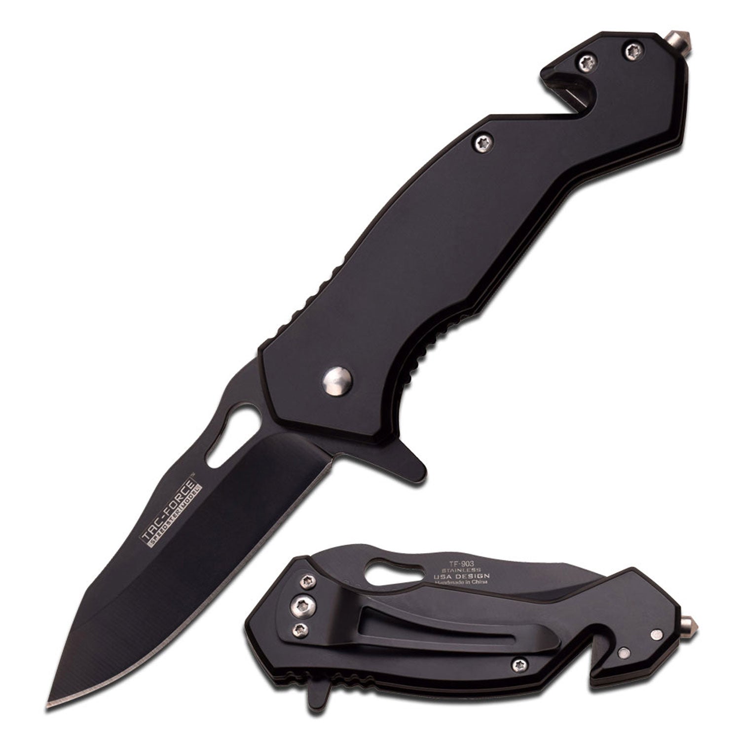 This Black locking knife features a pocket clip and a 2.7 Inch blade.