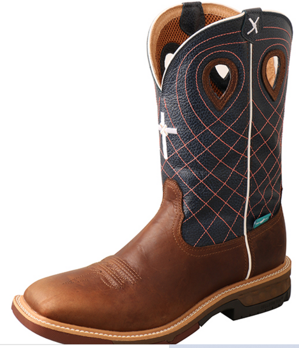 Twisted X MXBW001 Men's 12″ Mocha/Navy Waterproof Western with CellStretch® Work Boot