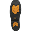 A outsole view of a brown, square-toed work boot with a non-metallic composite toe and a rubber outsole, designed for men.