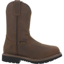 A side view of a brown, square-toed work boot with a non-metallic composite toe and a rubber outsole, designed for men.