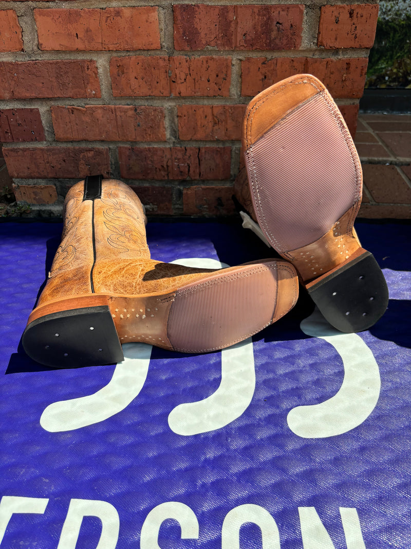 Women's Anderson Bean 'Grizzly Bear' leather cowboy boots with square toe. Bottom View showing hybrid outsole. 