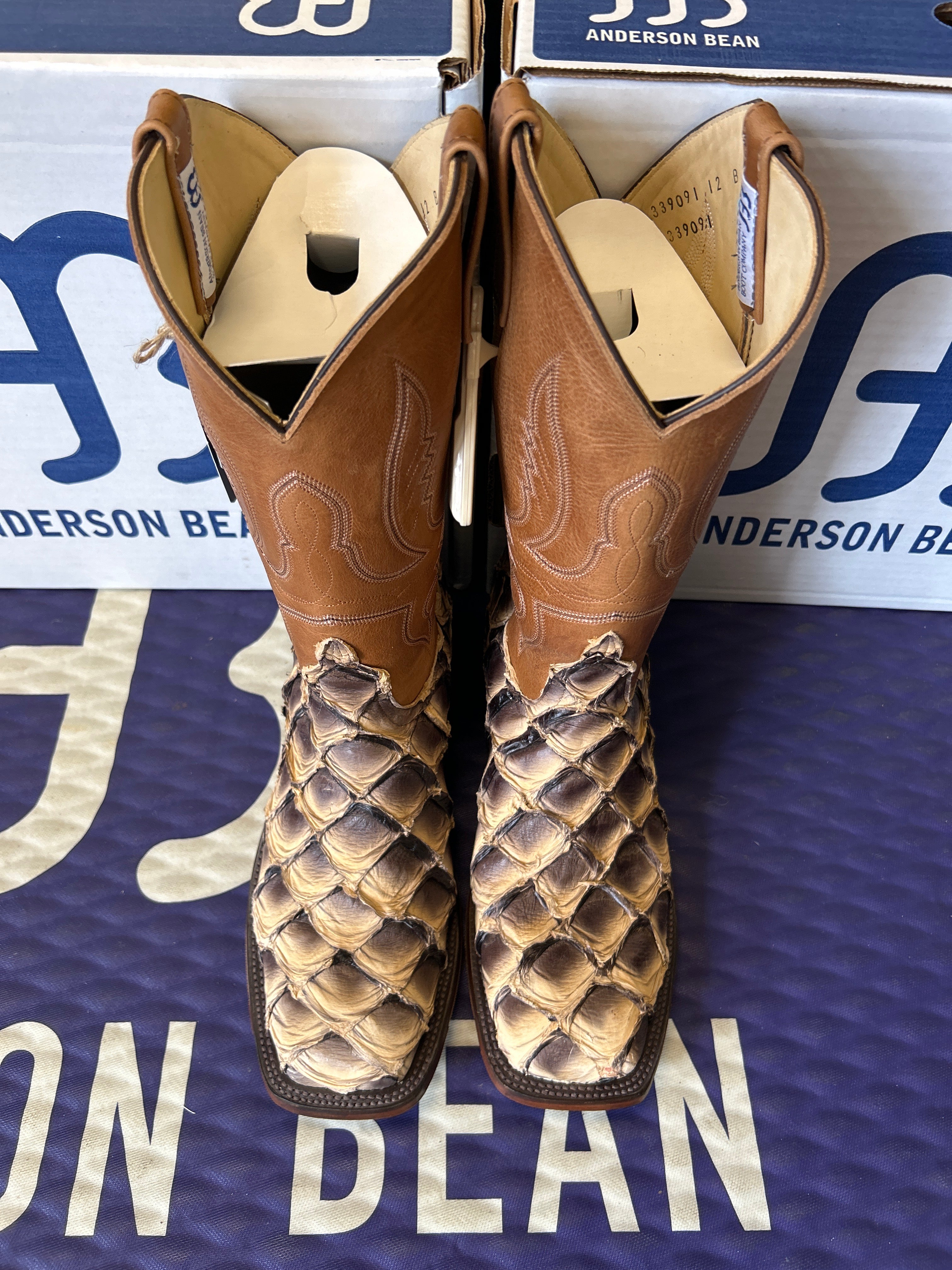 Men's Anderson Bean 12 Inch Shaft Tan Lines Big Bass Wide Square Toe Boots