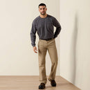 Men's Ariat FR Khaki boot cut pants. Full front view.