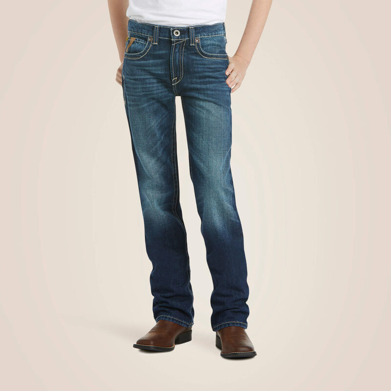 Boy's Ariat B5 Slim Fit jeans in a dark wash. Front view 