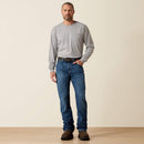 Men's Ariat M4 relaxed fit boot cut FR jeans. Full front view