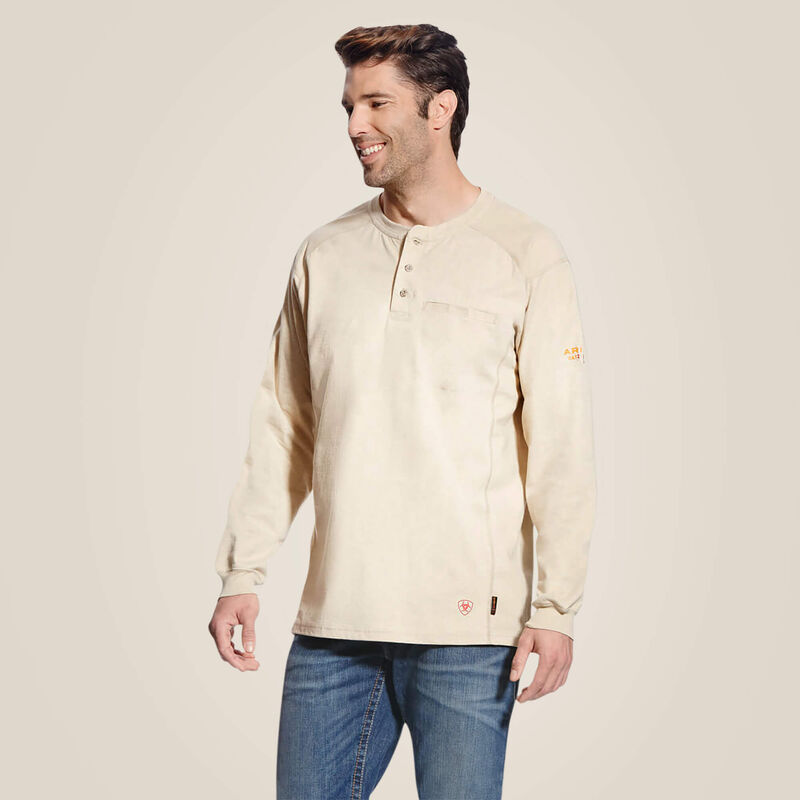 Men's Ariat 10022598 Sand Heather FR Air Henley Long Sleeve Shirt