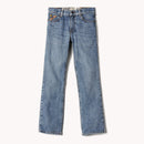 Boy's Ariat M5 slim straight jeans, in a medium wash. Front view jeans laid flat
