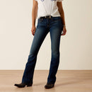 Women's Ariat perfect rise boot cut jeans in a dark wash. Front View
