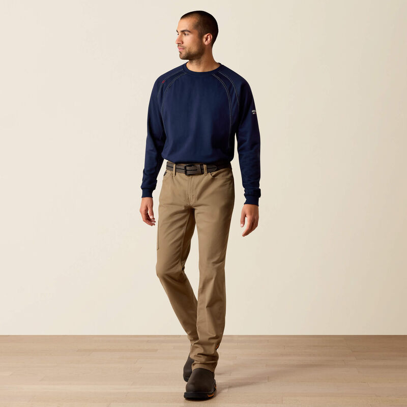 Full front view of men's Ariat khaki rebar work pants.