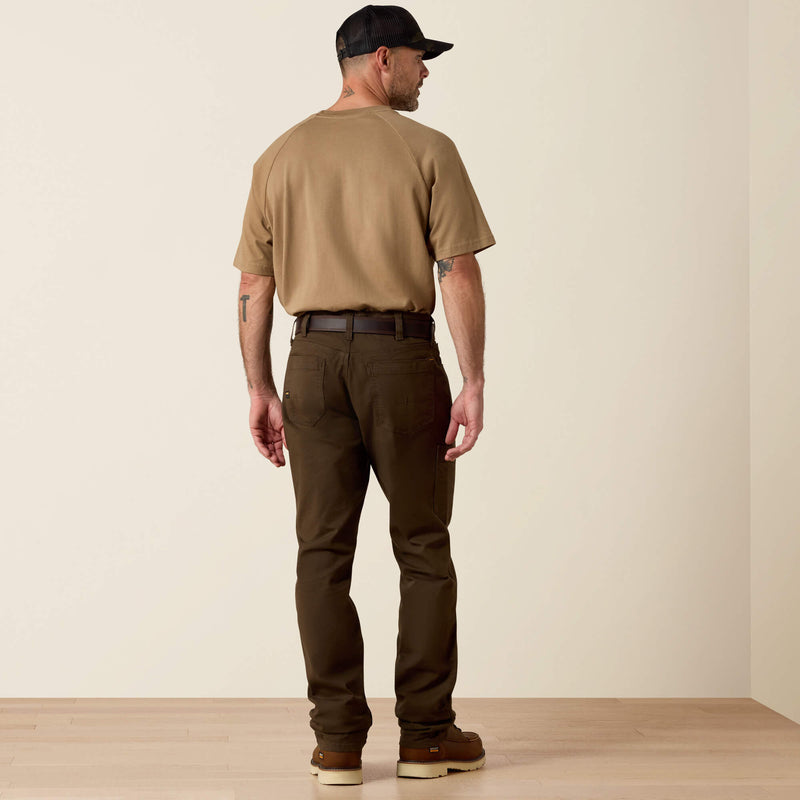 Full back view of men's Ariat Rebar work pant in wren brown.