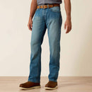 Men's Ariat M5 Rebar work jeans in Edgewood, a light wash. Front view