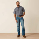 Men's Ariat M5 Rebar work jeans in Edgewood, a light wash. Front view showing a slim straight fit. 