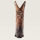 Women's Ariat Circuit Americana Western narrow square toe boots with patriotic embroidery and stud detailing on shaft. Rear view showing patriotic steer design. 
