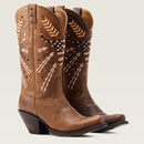 Women's Ariat Circuit Americana Western narrow square toe boots with patriotic embroidery and stud detailing on shaft. Side view of boots showing stud detailing. 