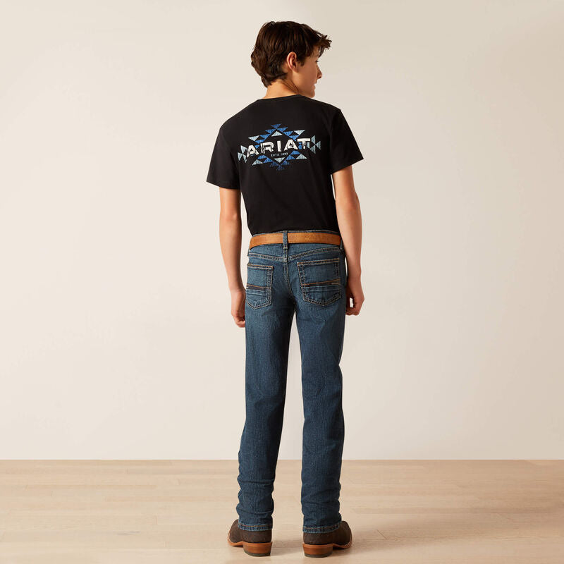 Boy's Ariat slim straight jean. Rear view