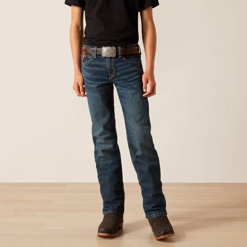 Boy's Ariat slim straight jean. Front view