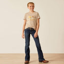 Girl's Ariat short sleeve t-shirt with a desert graphic print.  Full front view