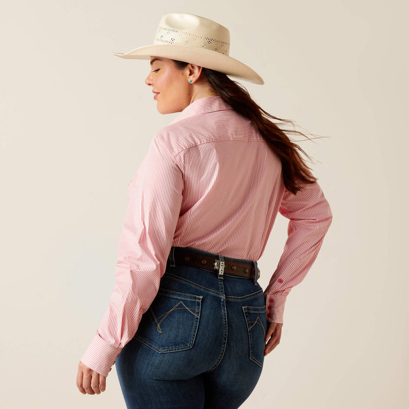 Women's Ariat 10048884  Kirby Stretch Long Sleeve Shirt In Camellia Rose Stripe CLOSEOUT