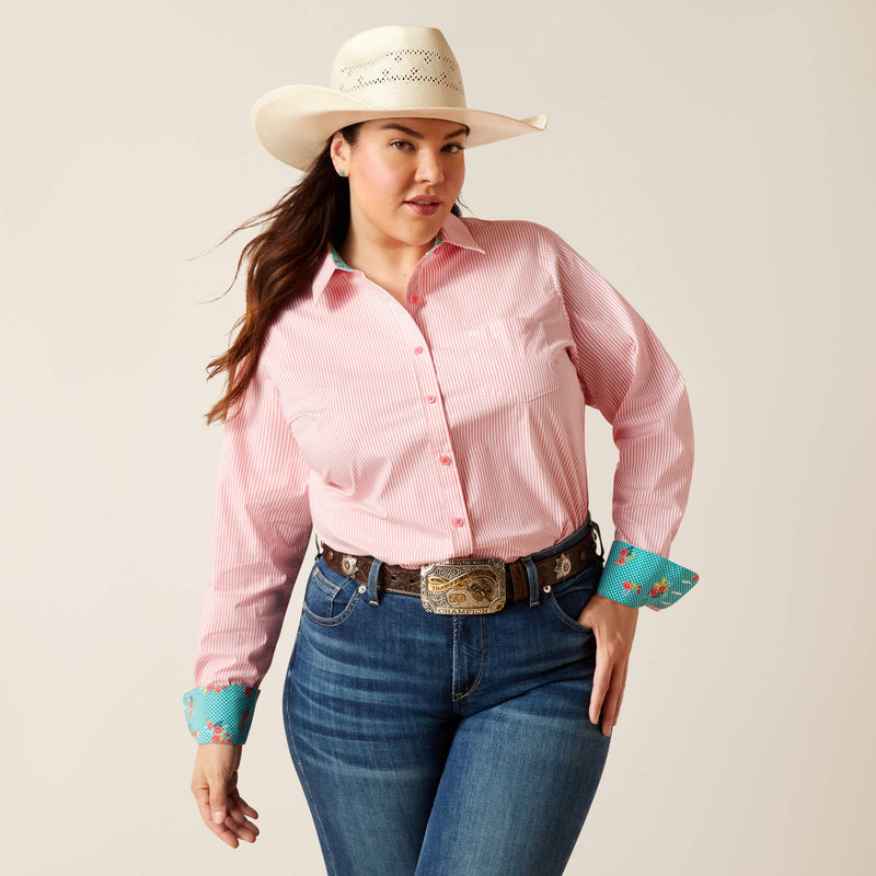 Women's Ariat 10048884  Kirby Stretch Long Sleeve Shirt In Camellia Rose Stripe