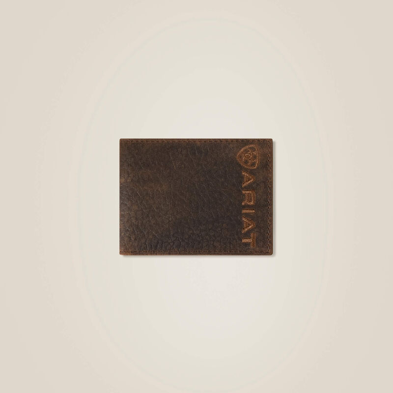 This Ariat genuine bull hide leather wallet is minimal and lightweight. Front view.