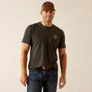 Men's Ariat short sleeve graphic tee in Charcoal Heather. Front view showing Ariat shield logo on left chest. 