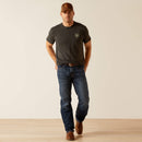 Men's Ariat short sleeve graphic tee in Charcoal Heather. Full front view showing short sleeve crewneck shirt. 