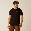 Men's Ariat short sleeve graphic print tee in Black. Front view showing shirt worn untucked. 